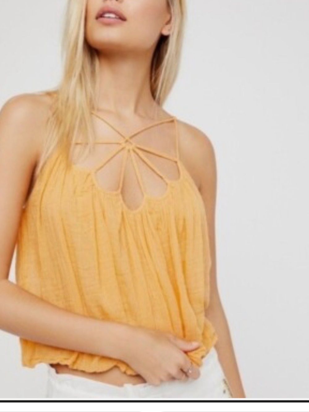 Free People One Lotus Blossom Top Crop Gauze Peach Caged Strappy Cotton S